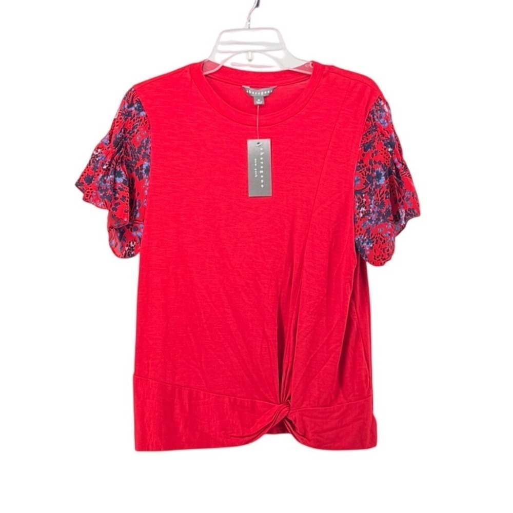 Sharagano New York Womens Red Flutter Sleeve‎ Spring Feminine Office Church Chic